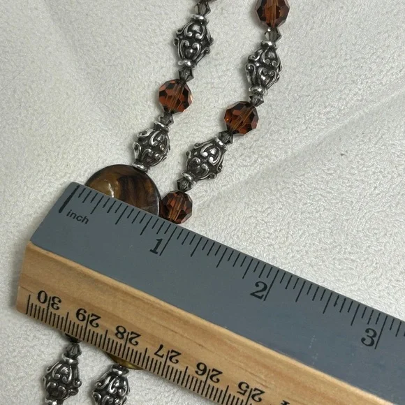 Brighton Utopia Bracelet Silver Plated & Brown Beaded Double Strand Chain 8.5" - Picture 5 of 7